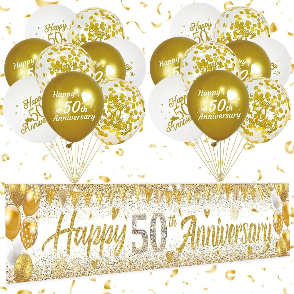 50Th Anniversary Decorations Kit – Large Happy 50Th Anniversary Banner with 18 B