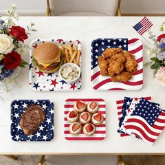 50Pcs Patriotic Party Decoration Plates Set, 4th of July Serve:25, Blue