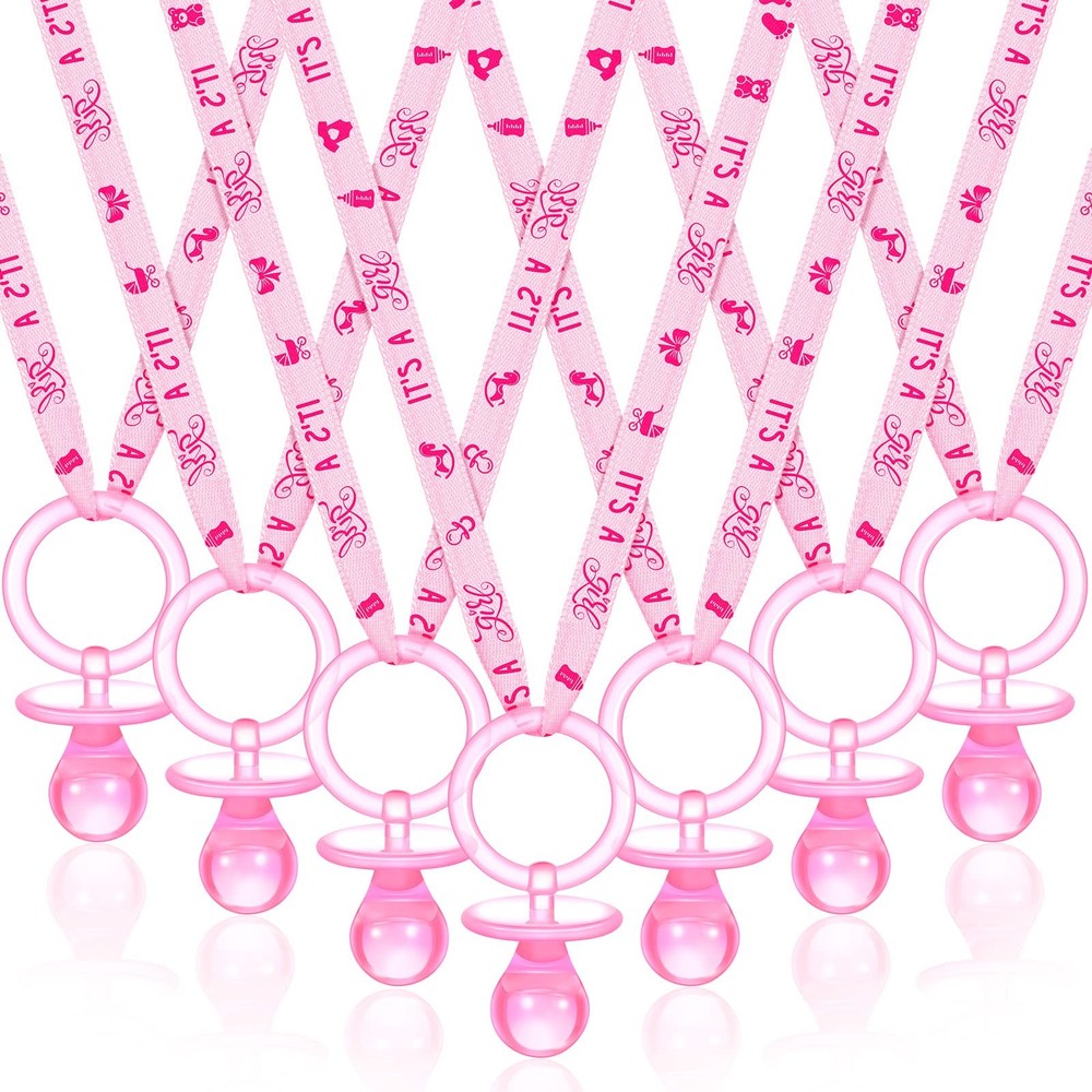 Coume 36 Pcs Shower Party Pacifiers Necklace Acrylic Charm Pink
