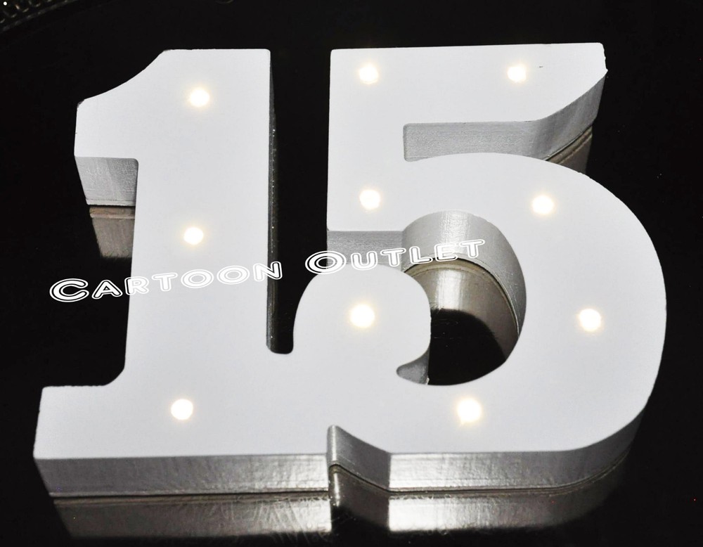 # 15 WHITE WOOD LARGE 5″ TABLE SIGN LED LIGHTS DECORATION QUINCEANERA HANGING