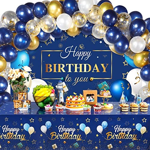 Birthday Party Decorations 56 Pcs Happy Birthday Navy Blue and Gold