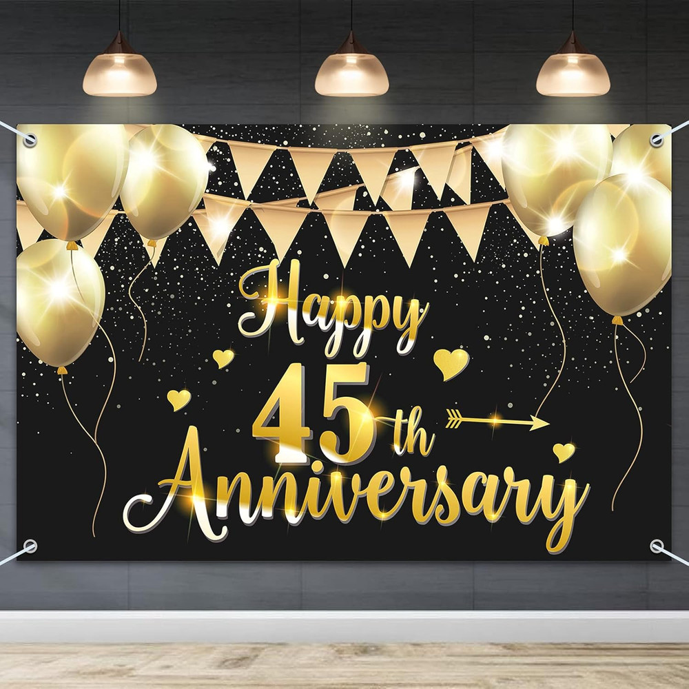 6x4ft Happy 45th Anniversary Banner Backdrop – 45 Wedding Anniversary Decoration