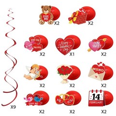 30 Pcs Valentine’s Day Hanging Swirl Party Decorations Foil Swirl Ceiling Decora