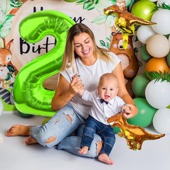 Dinosaur Number 2 Ballloon, 40 Inch Green Number 2 Balloon, Mini Dino Foil Ba…