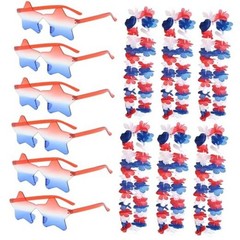 Patriotic Red, White and Blue Flower Leis and Star Sunglasses for 4th of July