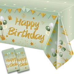 2Pcs Sage Green Birthday Tablecloth Decorations for Women Girls, Light Green Hap