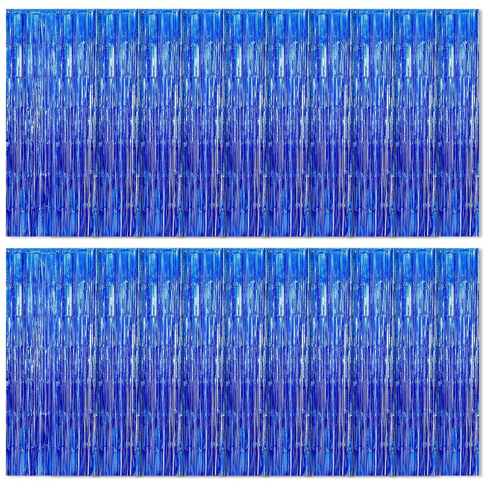 20 PCS Navy Blue Foil Fringe Curtain Backdrop 3.2×8.2 Ft Metallic Tinsel Dec