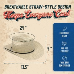 Straw Cowboy Hats 12 Pack – 24″ Circumference Western Style for Men & Women –…