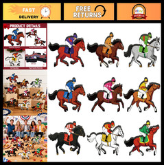 9 Pcs Wooden Horse Racing Table Centerpieces – Derby Party Decor, Festival Suppl