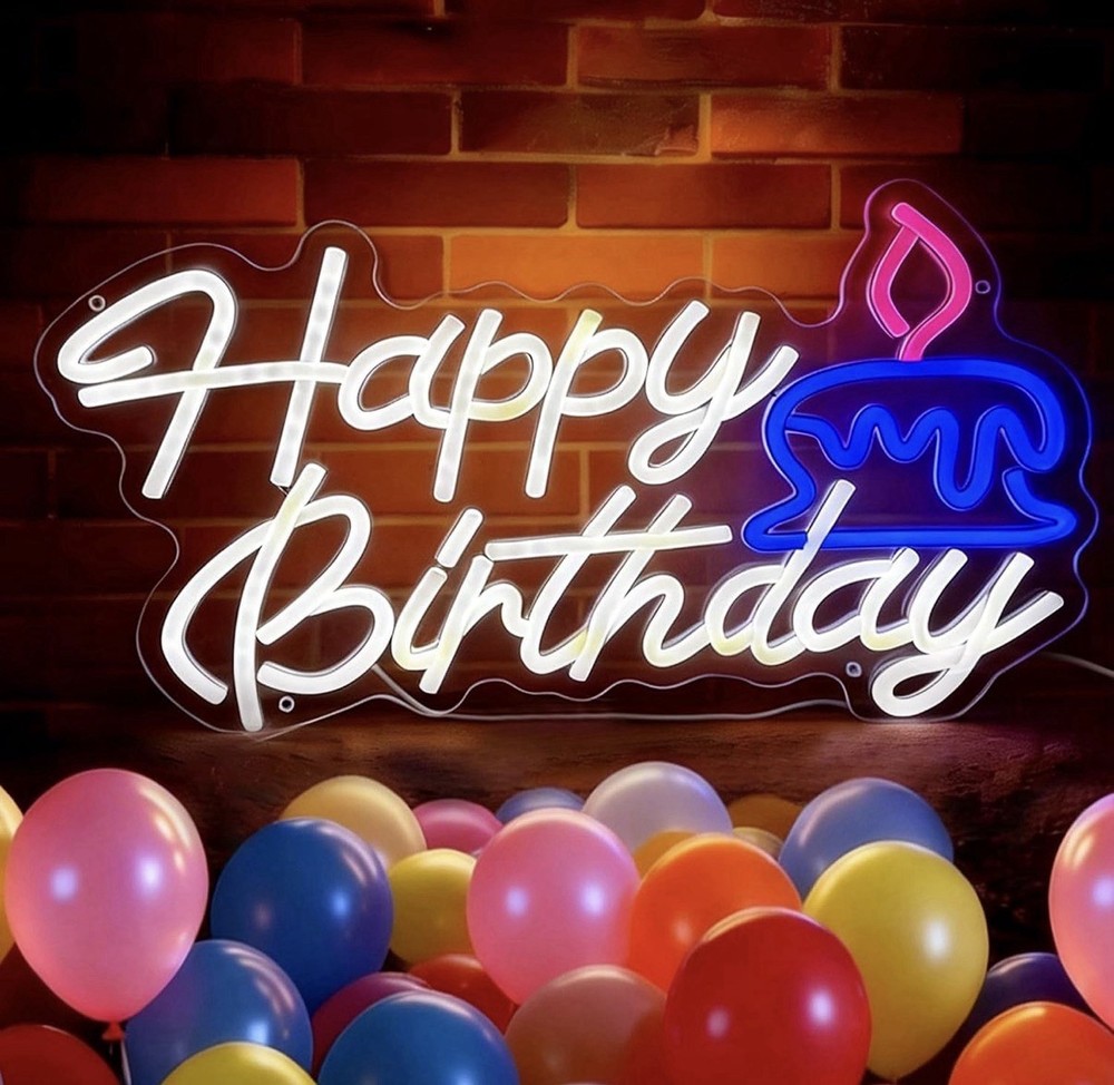 Happy Birthday Neon Sign for Backdrop, LED Happy Birthday Light up Sign, USB Pow