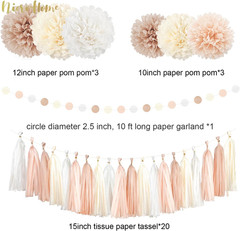 Boho Wedding Decorations, 28PCS Rustic Neutral Creamy White Tissue Paper Pom Pom
