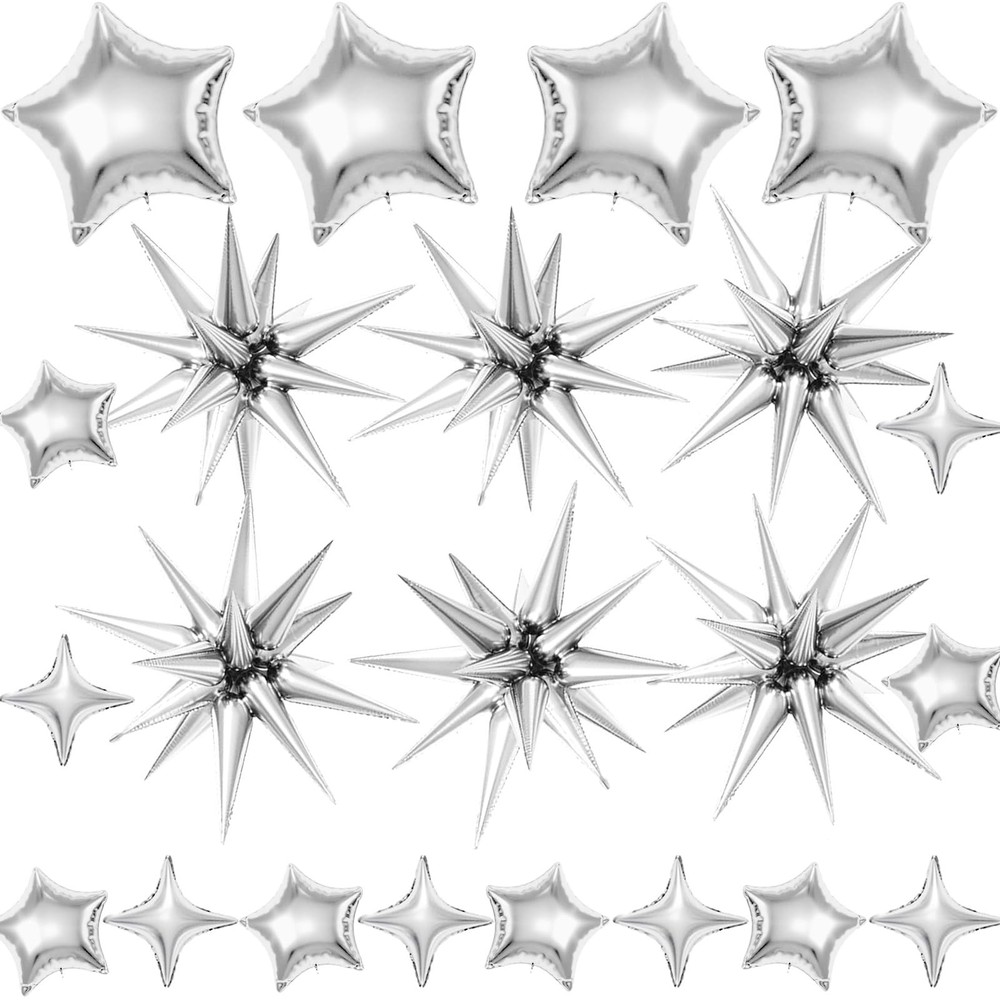 22 Pcs Silver Star Balloons,22/18/10 Inch Star Foil Mylar Balloon,Spike Ballo…