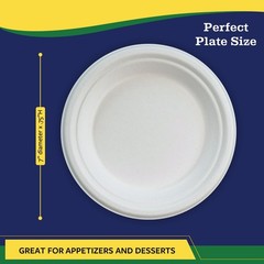 7” Compostable Plates, 125-Pack | Biodegradable Sugarcane | Sturdy, Microw