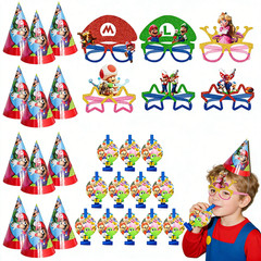 Super Mario Party Decoration Mario Game Birthday Supplies Blow Outs Glasses Hat