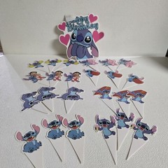 Happy Birthday Stitch And Angel Party Decoration & Cupcake Toppers 24 pics New