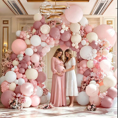 Pastel Pink White Balloon Arch Double Stuffed Light Pink White Sand Beige Cream