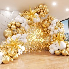 White and Gold Balloons Garland Arch Kit with 3pcs Foil Balloons, Metallic Go…