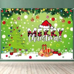 Merry Christmas Backdrop Banner – Green Cartoon Theme – 8x6ft – Christmas Party