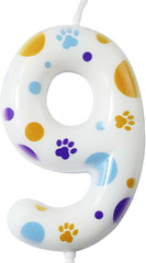 9 Number Blue and Yellow Dog Paw Themed Birthday Candles, Dog Patrol Toppers Can