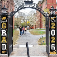 Elegant Black and Gold 2026 Graduation Banner Set – 2 Piece Outdoor Decor