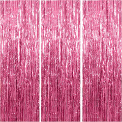 3 Pack Pink Foil Fringe Backdrop Curtains Party Decor Birthday Wedding