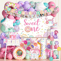 Sweet One Birthday Decoration for Girl – 128 Pcs Donut Themed 1St Birthday Party