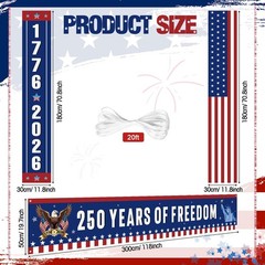 Peryiter 3 Pcs 250th Anniversary Banners American Patriotic red, white, blue