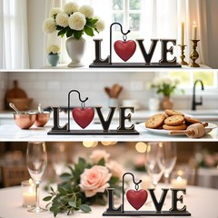 Rustic Wood Love Sign Table Top Decor Freestanding Cutout Block Letter Center…