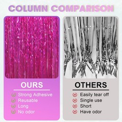 Pink Foil Fringe Backdrop Curtains Tinsel Streamers Birthday Party Decor 4 PCS