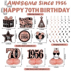 Kuxriox 11Pcs 70th Birthday Decorations Kit for Women, Rose Gold