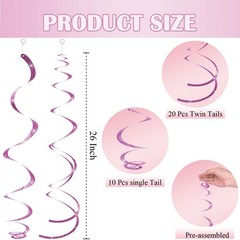 26 Inch Pink Hanging Swirls Decorations Plastic Party Streamer 30 PCS