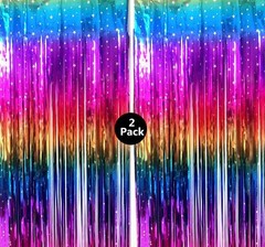 Sparkly Rainbow Gradient Tinsel Foil Fringe Curtain Metallic Streamers for Birth