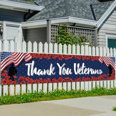 Veterans Day Decorations Thank You Veterans Banner for Fence Yard Lawn Red Whit