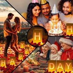 Happy Birthday Decorations, Include Light up Letters, with Tea Lights Candles