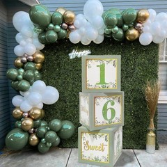 Sweet 16 Party Decorations Boxes – 3Pcs Sage Green and Gold 16th Decorations …