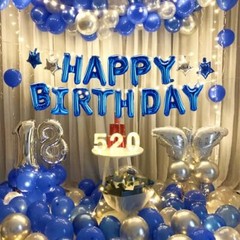 Happy Birthday Banner 13pcs 16 Inch Mylar Foil Balloon & Light string Blue