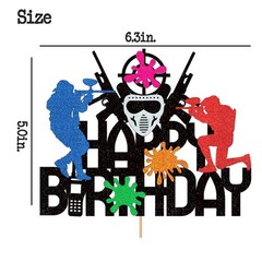 Paintball Cake Topper Boys Men Glitter Happy Birthday Decoration Sport Deco