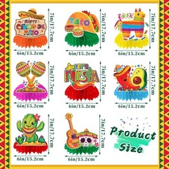 8 PCS Cinco De Mayo Party Decorations Mexican Fiesta Table Honeycomb Decor