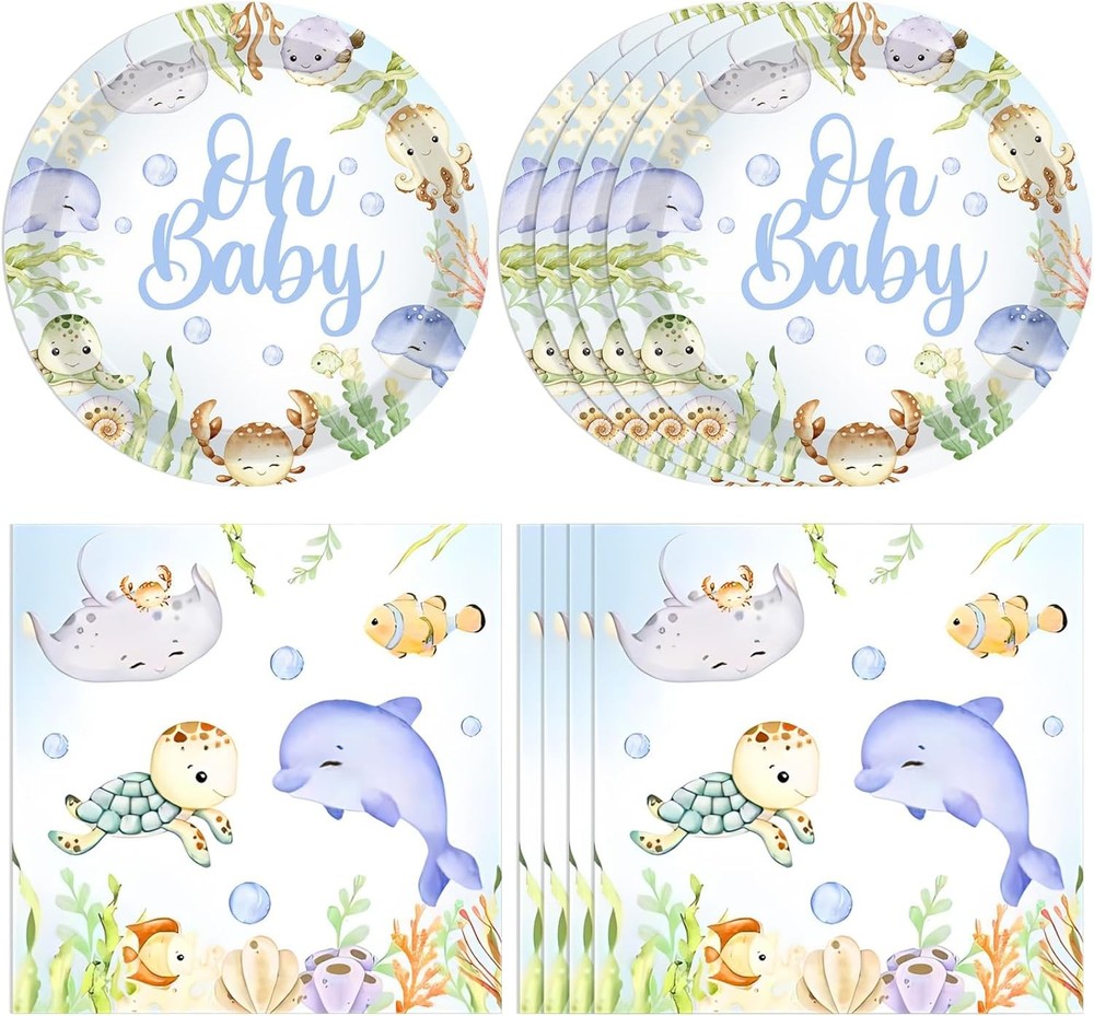 Under The Sea Baby Shower Decorations Ocean Theme Tableware Set 40 Pcs Party