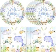 Under The Sea Baby Shower Decorations Ocean Theme Tableware Set 40 Pcs Party