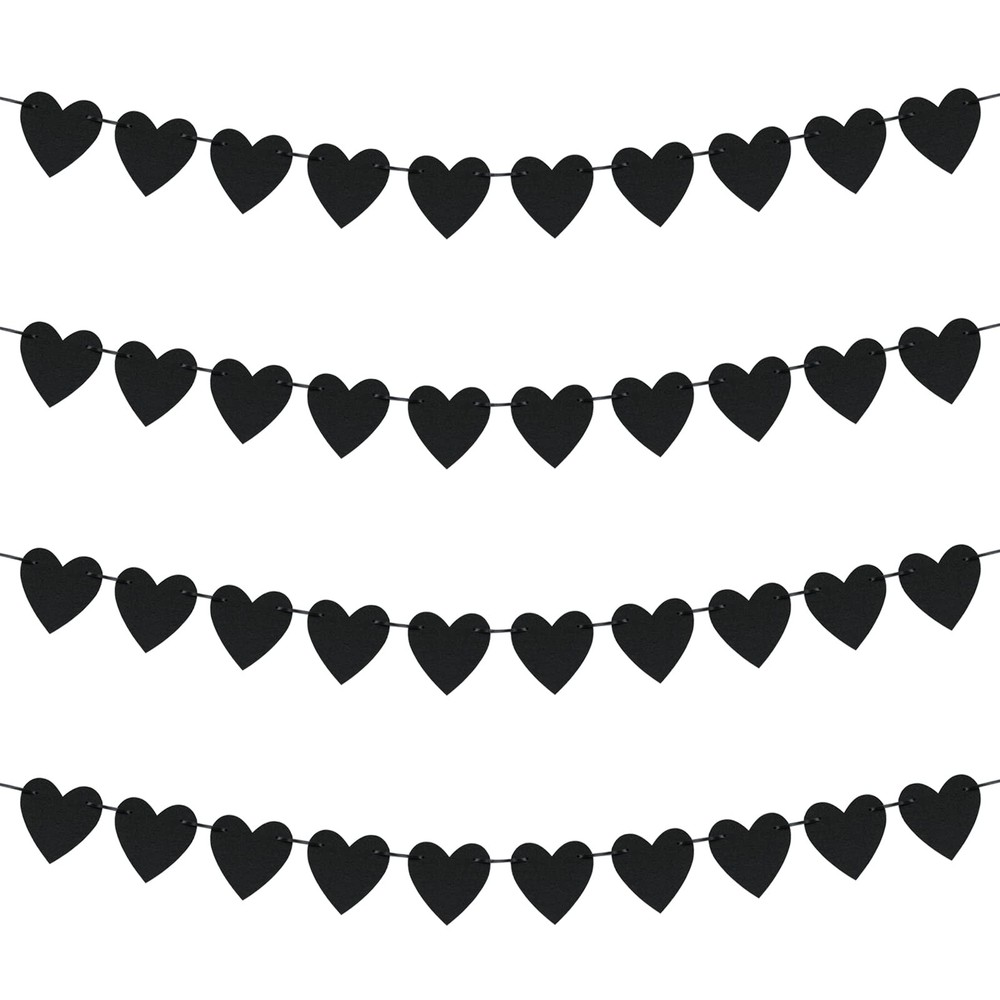 Guzon 4 Sets Black Heart Felt Banners Gothic Wedding Valentine Party Decor