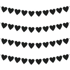 Guzon 4 Sets Black Heart Felt Banners Gothic Wedding Valentine Party Decor