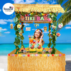 Abundant Tiki Bar Hut Kit, Portable Outdoor Tiki Bar Decor with Hawaiian Leis, H