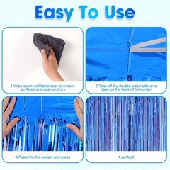 2 PCS Blue Foil Fringe Backdrop Curtains Tinsel Streamers Party Photo Decor