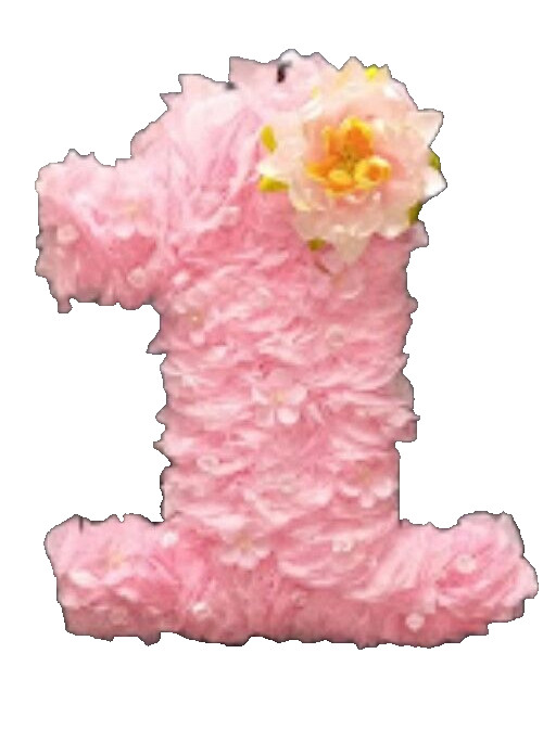 Girls First Birthday Party Decoration Princess #1 Pink Flowers Hand Made 1 Year