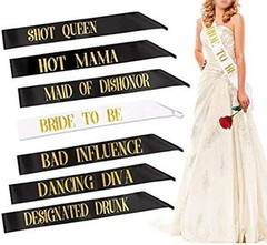 Luxurious Bachelorette Sashes Set – 1 White Bride To Be + 6 Black Party Sashes