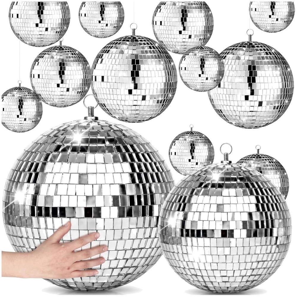 25 Pc Silver Mirror Disco Balls Set for Party Decor