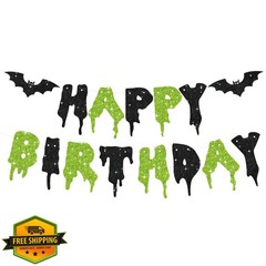 RICHHHA Glitter Halloween Banner Black Green