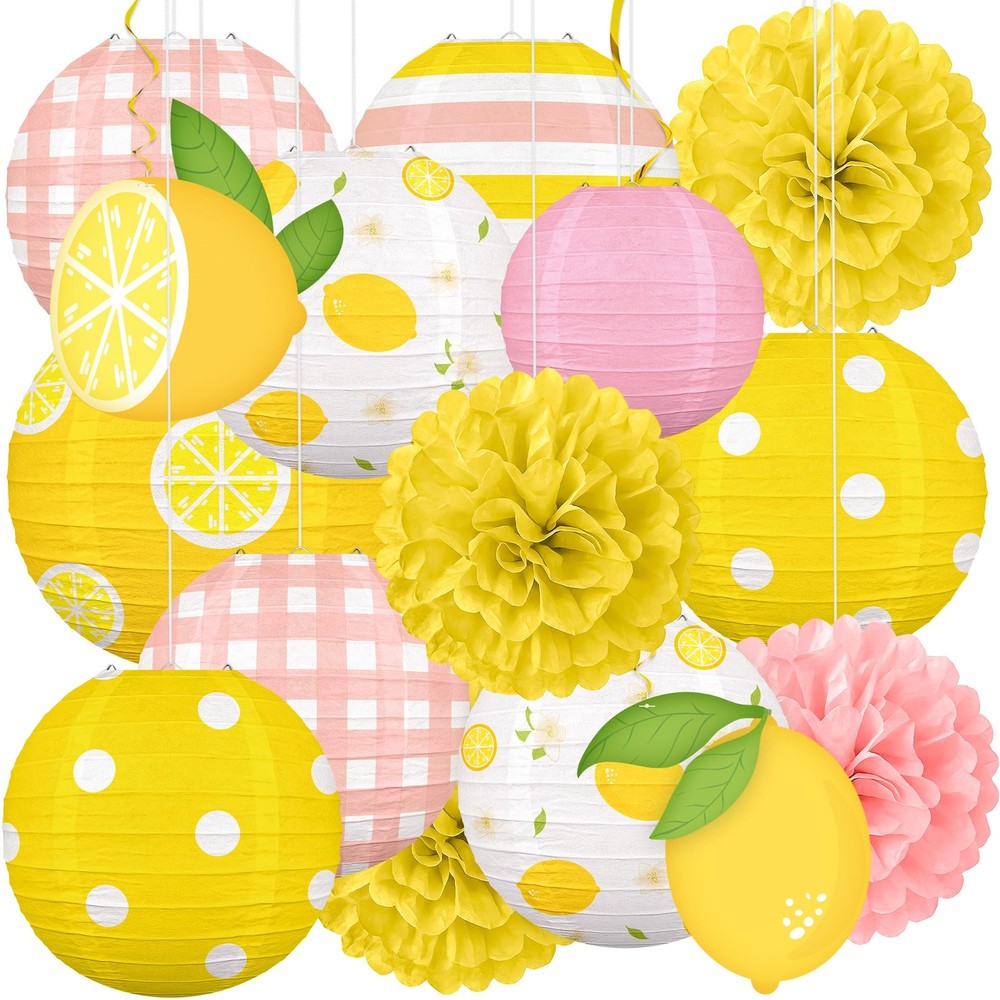 Renbuzhu 15PCS Summer Lemon Party Decorations Paper 8 inches, Yellow,blue