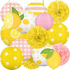 Renbuzhu 15PCS Summer Lemon Party Decorations Paper 8 inches, Yellow,blue